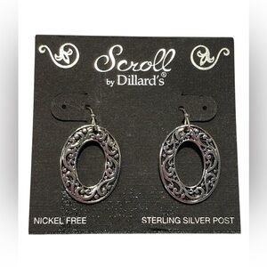 🆕 New Scroll Silver Tone Oval Dangle Earrings Sterling Post Nickel Free